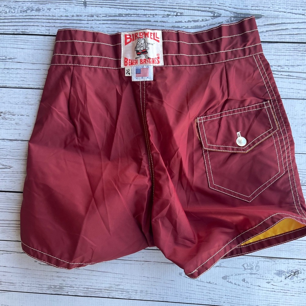Birdwell Beach Britches Vintage Burgundy Board Shorts Size 26 USA Surf Beach‎